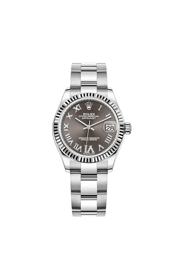Datejust 31 31mm Oyster Bracelet Oystersteel and White Gold Dark Grey Diamond Dial Fluted Bezel
