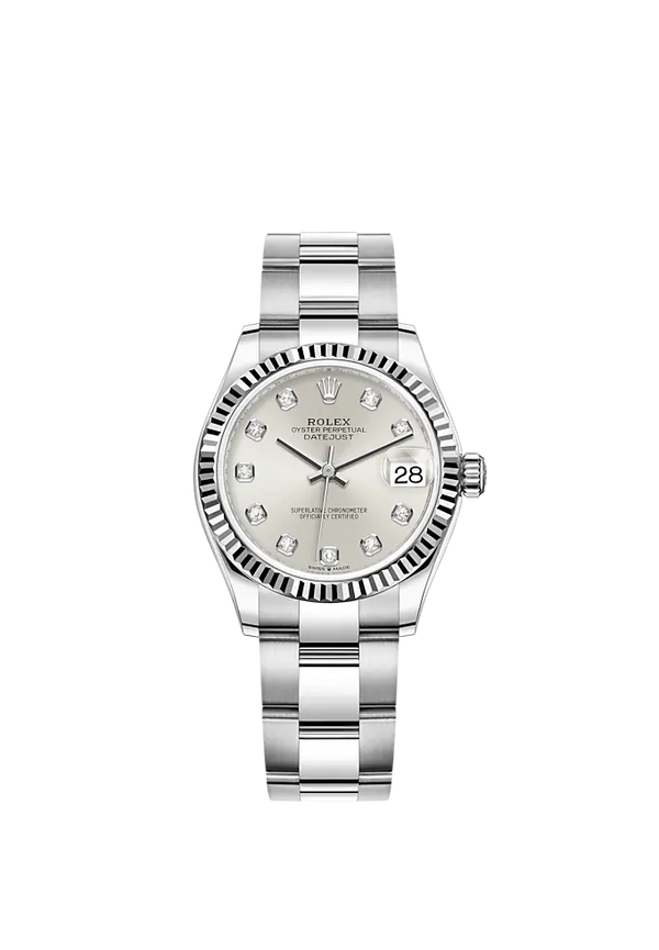 Datejust 31 31mm Oyster Bracelet Oystersteel and White Gold with Silver Diamond-Set Dial Fluted Bezel