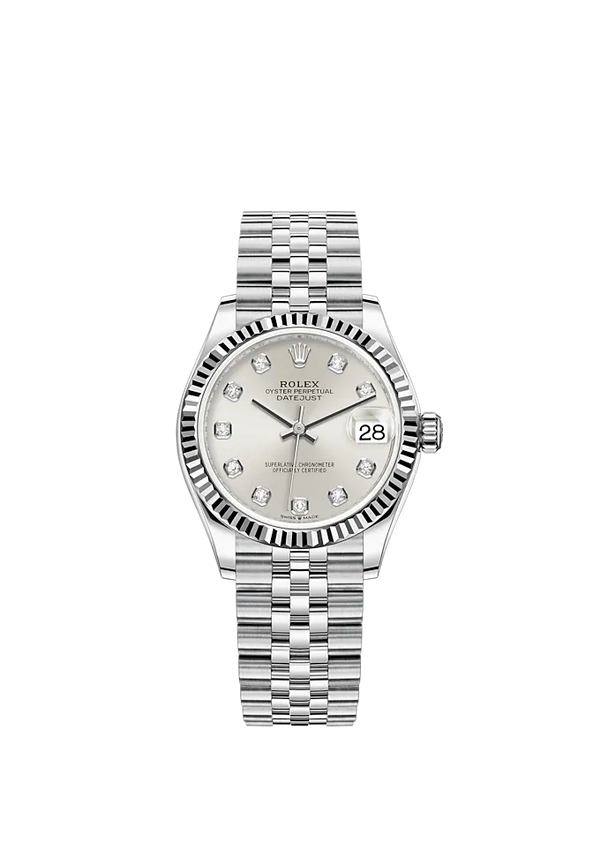 Datejust 31 31mm Jubilee Bracelet Oystersteel and White Gold Silver Diamond-Set Dial Fluted Bezel