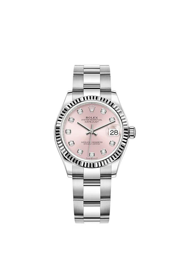 Datejust 31 31mm Oyster Bracelet Oystersteel and White Gold with Pink Diamond-Set Dial Fluted Bezel