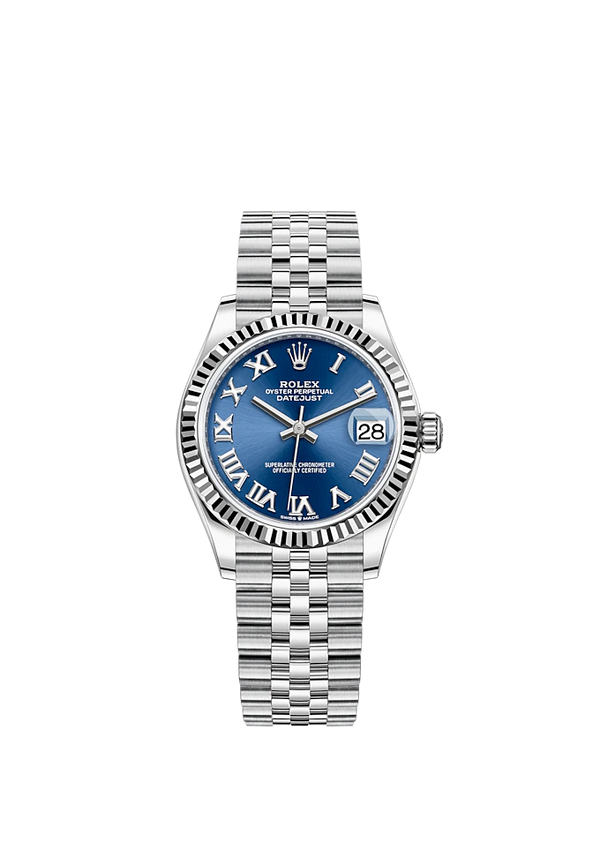 Datejust 31 31mm Jubilee Bracelet Oystersteel and White Gold with Bright Blue Dial Fluted Bezel