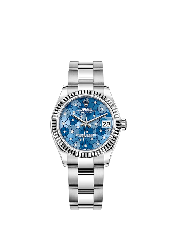 Datejust 31 31MM Oyster Bracelet Oystersteel and White Gold With Blue Dial Fluted Bezel