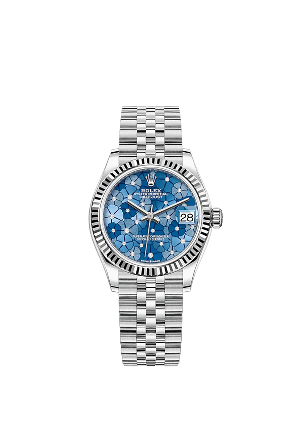 Datejust 31 31mm Jubilee Bracelet Oystersteel and White Gold with Azzurro-Blue Floral-Motif Diamond-Set Dial Fluted Bezel