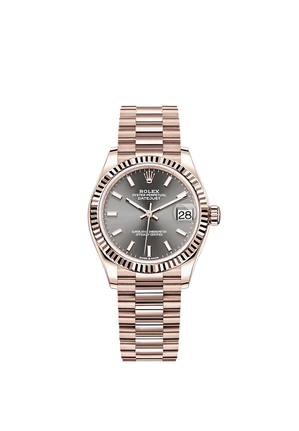 Datejust 31 31mm President Bracelet and 18 CT Everose Gold with Slate Dial Fluted Bezel