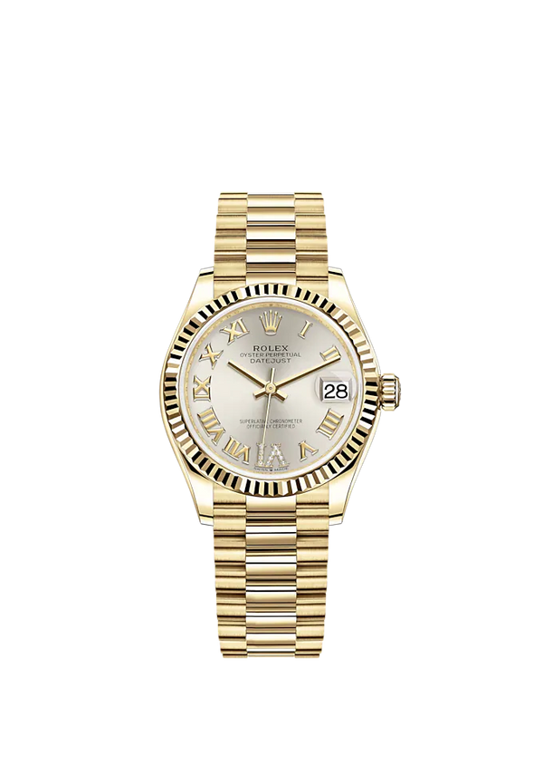 Datejust 31 31mm President Bracelet and 18 CT Yellow Gold with Silver Diamond-Set Dial Fluted Bezel