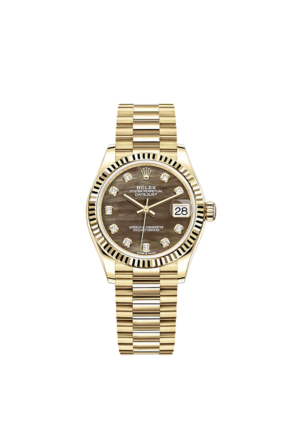 Datejust 31 31mm President Bracelet and 18 CT Yellow Gold with Black Mother-Of-Pearl Diamond-Set Dial Fluted Bezel