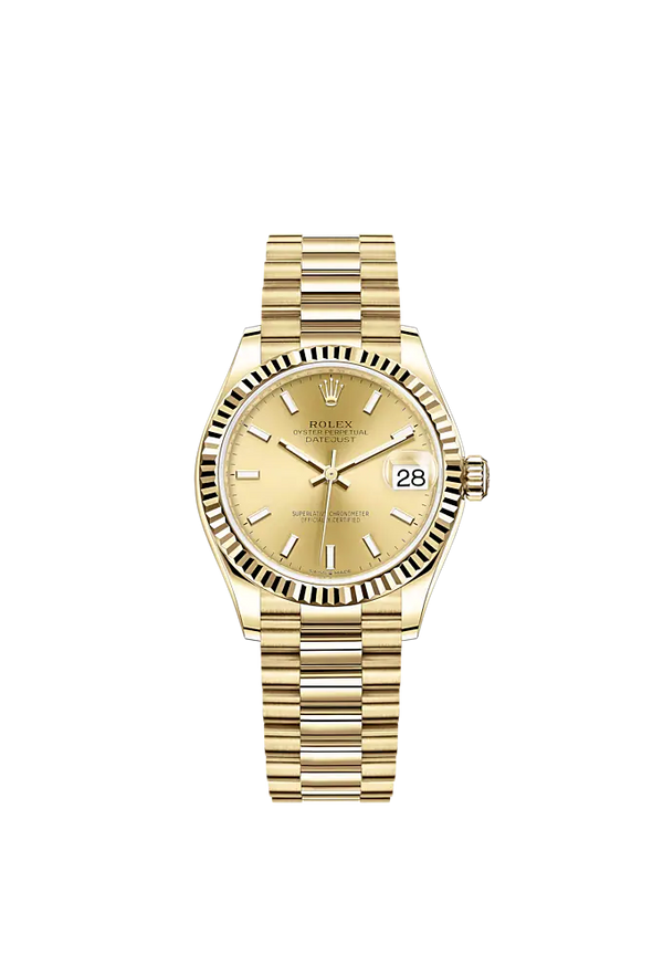 Datejust 31 31mm President Bracelet and 18 CT Yellow Gold with Champagne-Colour Dial Fluted Bezel
