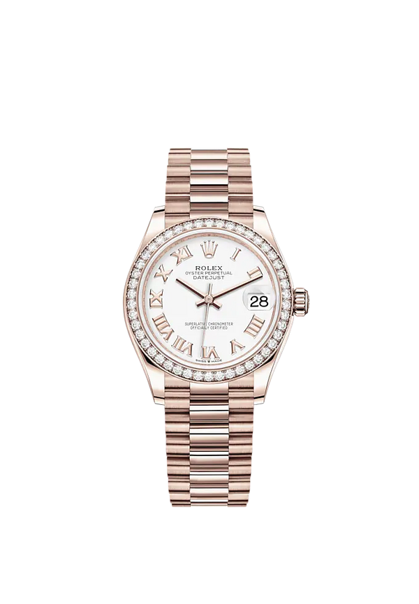 Datejust 31 31mm President Bracelet and 18 CT Everose Gold with White Dial Diamond-Set Bezel