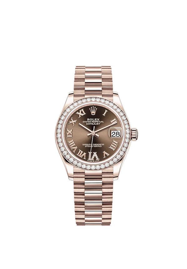 Datejust 31 31mm President Bracelet and 18 CT Everose Gold with Chocolate Diamond Dial Diamond-Set Bezel