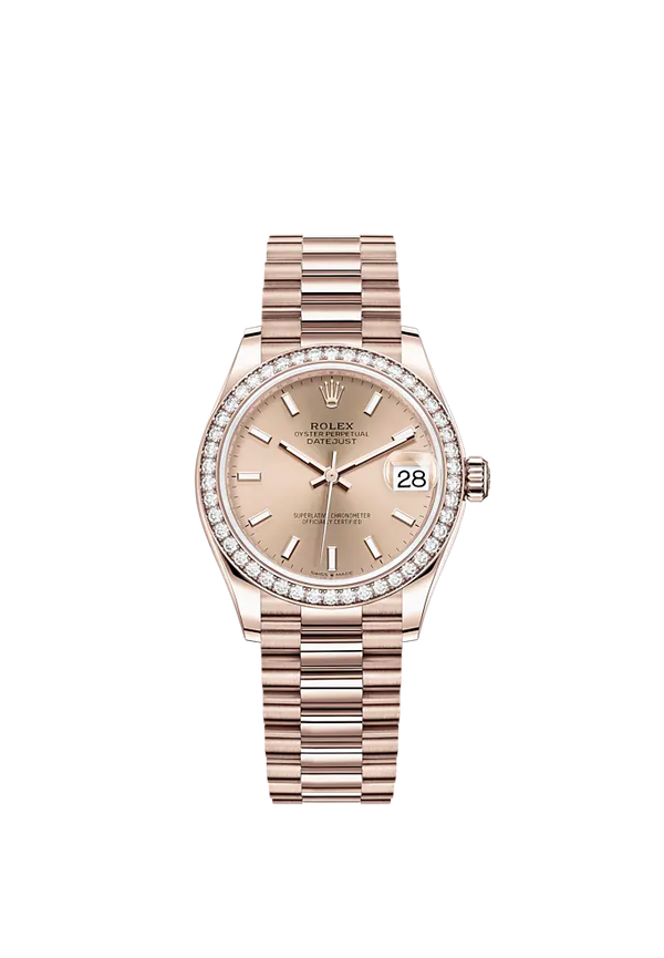 Datejust 31 31mm President Bracelet and 18 CT Everose Gold with Rosé-Colour Dial Diamond-Set Bezel