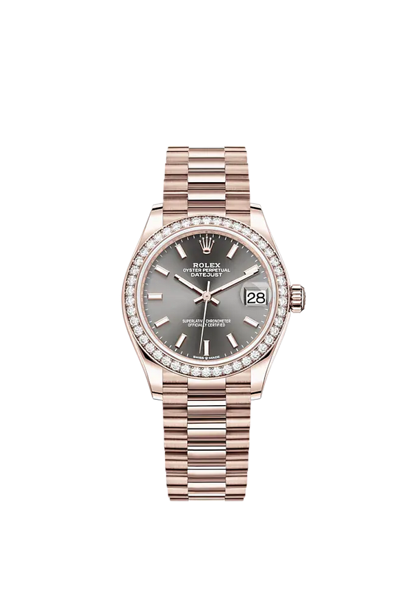 Datejust 31 31mm President Bracelet and 18 CT Everose Gold with Slate Dial Diamond-Set Bezel