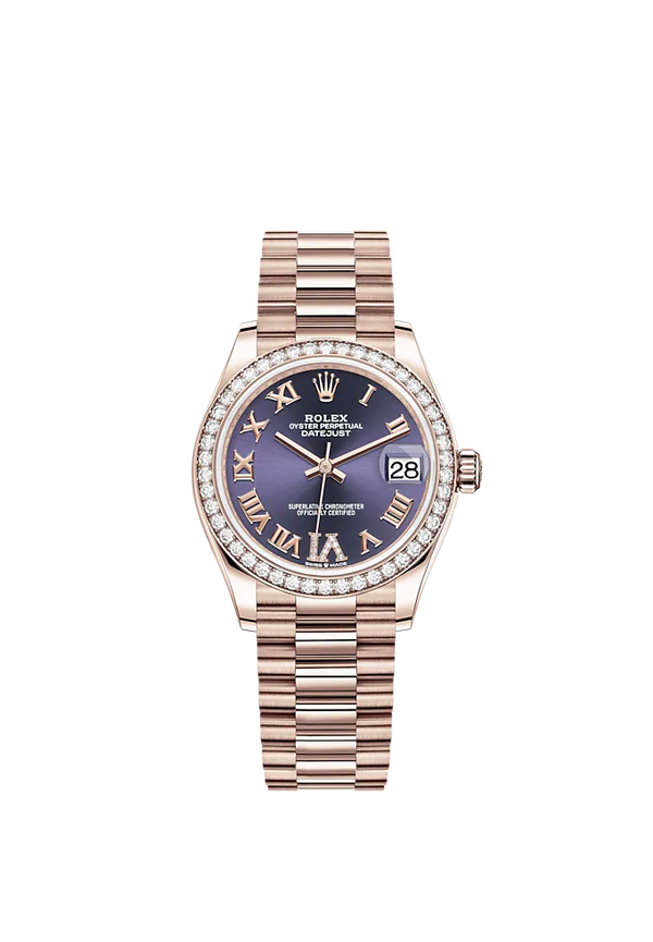 Datejust 31 31mm President Bracelet and 18 CT Everose Gold with Aubergine Diamond Dial Diamond-Set Bezel