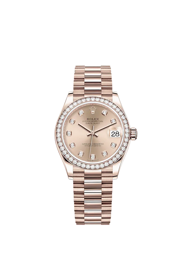 Datejust 31 31mm President Bracelet and 18 CT Everose Gold with Rosé Diamond-Set Dial Diamond Set Bezel