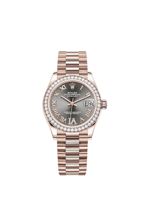 Datejust 31 31mm President Bracelet and 18 CT Everose Gold with Slate Diamond Dial Diamond-Set Bezel