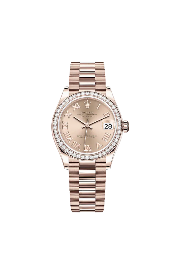Datejust 31 31mm President Bracelet and 18 CT Everose Gold with Rosé-Colour Roman Dial Diamond-Set Bezel