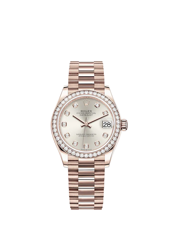 Datejust 31 31mm President Bracelet and 18 CT Everose Gold with Silver Diamond-Set Dial Diamond-Set Bezel