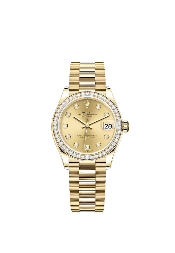 Datejust 31 31mm President Bracelet and 18 CT Yellow Gold with Champagne Colour Diamond-Set Dial Diamond-Set Bezel