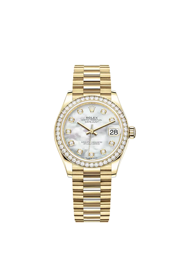 Datejust 31 31mm President Bracelet and 18 CT Yellow Gold with White Mother-Of-Pearl Dial Diamond-Set Bezel