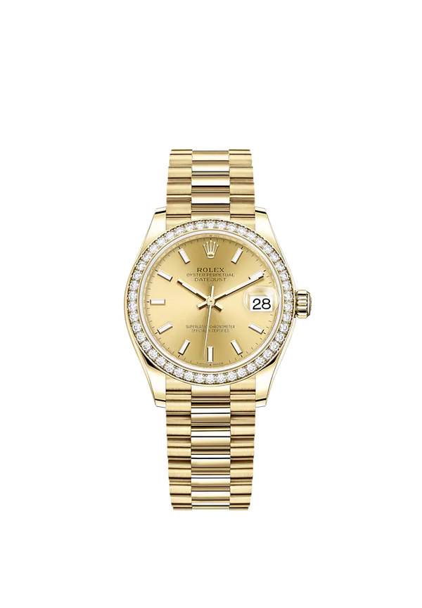 Datejust 31 31mm President Bracelet and 18 CT Yellow Gold with Champagne-Colour Dial Diamond-Set Bezel