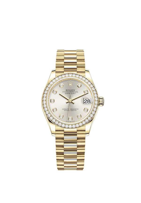 Datejust 31 31mm President Bracelet and 18 CT Yellow Gold with Silver Diamond-Set Dial Diamond-Set Bezel