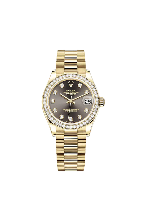Datejust 31 31mm President Bracelet and 18 CT Yellow Gold with Dark Grey Diamond-Set Dial Diamond-Set Bezel