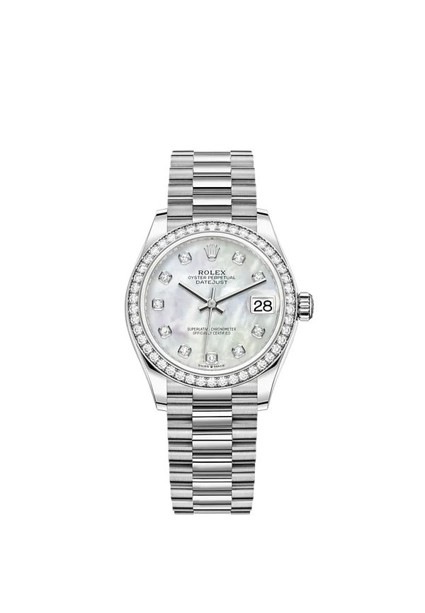 Datejust 31 31mm President Bracelet and 18 CT White Gold with White Mother-Of-Pearl Diamond-Set Dial Diamond-Set Bezel