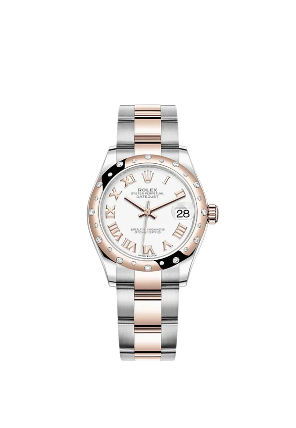 Datejust 31 31mm Oyster Bracelet Oystersteel and Everose Gold with White Dial Diamond-Set Bezel