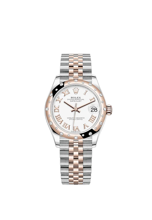 Datejust 31 31mm Jubilee Bracelet Oystersteel and Everose Gold with White Dial Diamond-Set Bezel