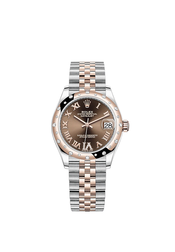 Datejust 31 31mm Jubilee Bracelet Oystersteel and Everose Gold with Chocolate Diamond Smooth Roman Dial Diamond-Set Bezel