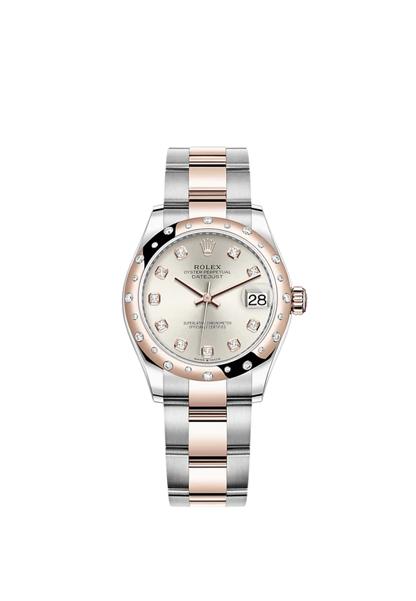Datejust 31 31mm Oyster Bracelet Oystersteel and Everose Gold with Silver Diamond-Set Dial Diamond-Set Bezel
