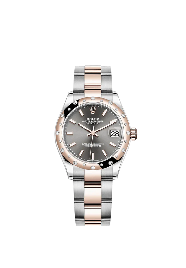 Datejust 31 31mm Oyster Bracelet Oystersteel and Everose Gold with Slate Dial Diamond-Set Bezel