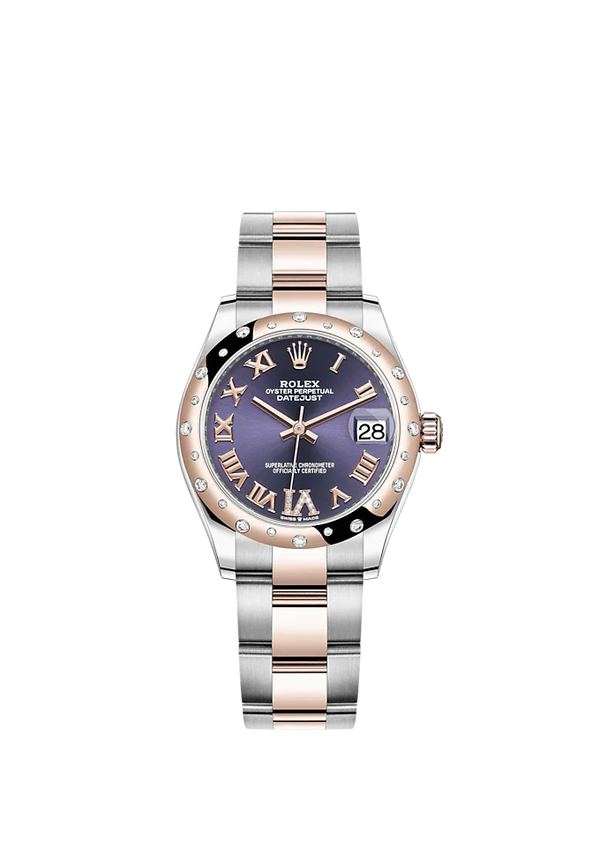 Datejust 31 31mm Oyster Bracelet Oystersteel and Everose Gold with Aubergine Diamond Dial Diamond-Set Bezel