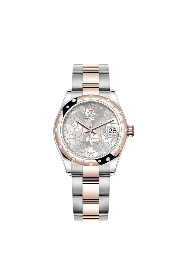 Datejust 31 31mm Oyster Bracelet Oystersteel and Everose Gold with Silver Floral-Motif Diamond-Set Dial Diamond-Set Bezel