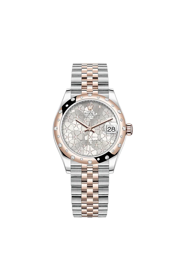 Datejust 31 31mm Jubilee Bracelet Oystersteel and Everose Gold with Silver Floral-Motif Diamond-Set Dial Diamond-Set Bezel