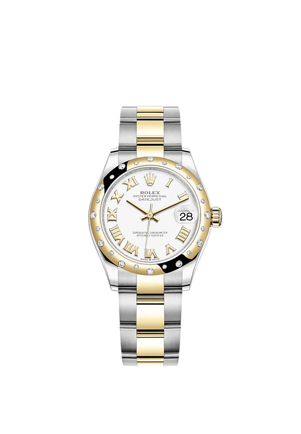 Datejust 31 31mm Oyster Bracelet Oystersteel and Yellow Gold with White Dial Diamond-Set Bezel