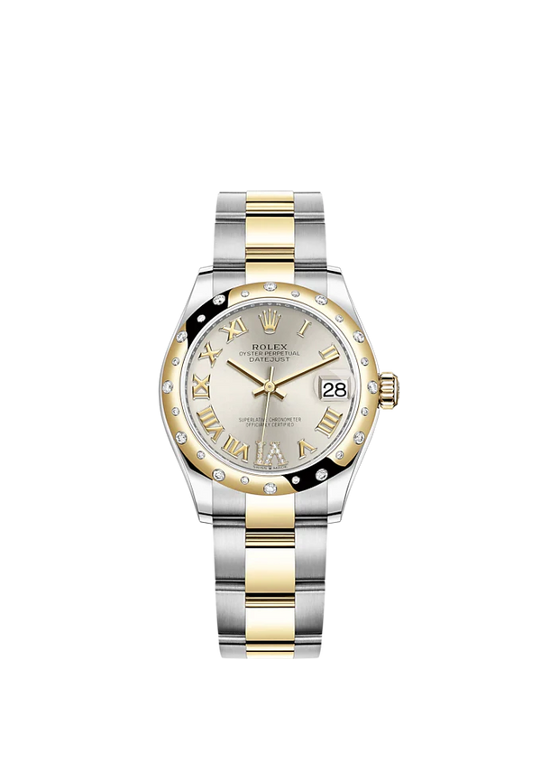 Datejust 31 31mm Oyster Bracelet Oystersteel and Yellow Gold with Silver Diamond Dial Diamond-Set Bezel