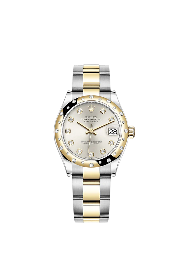 Datejust 31 31mm Oyster Bracelet Oystersteel and Yellow Gold with Silver Diamond-Set Dial Diamond-Set Bezel