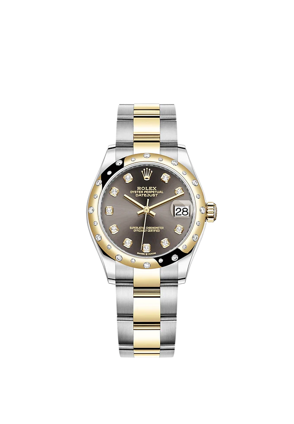 Datejust 31 31mm Oyster Bracelet Oystersteel and Yellow Gold with Dark Grey Diamond-Set Dial Diamond-Set Bezel