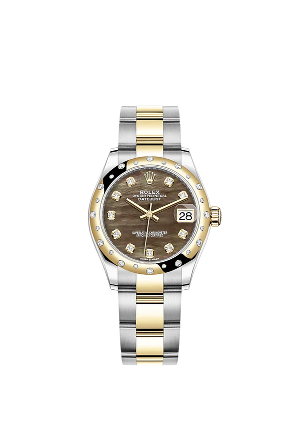 Datejust 31 31mm Oyster Bracelet Oystersteel and Yellow Gold with Black Mother-Of-Pearl Diamond Set Diamond-Set Bezel