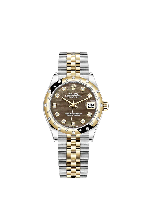 Datejust 31 31mm Jubilee Bracelet Oystersteel and Yellow Gold with Black Mother-Of-Pearl Diamond-Set Dial Diamond-Set Bezel