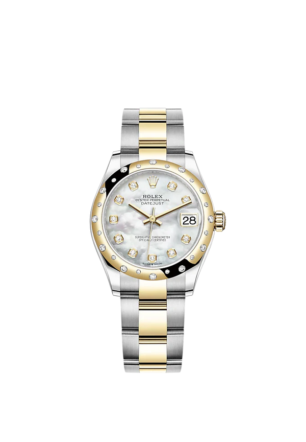 Datejust 31 31mm Oyster Bracelet Oystersteel and Yellow Gold with White Mother-Of-Pearl Diamond Set Dial Diamond-Set Bezel