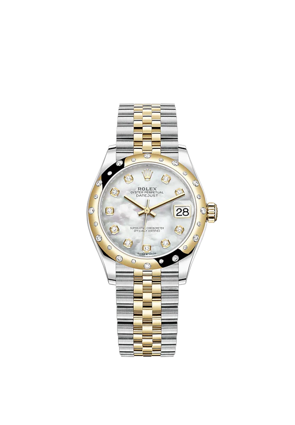 Datejust 31 31mm Jubilee Bracelet Oystersteel and Yellow Gold with White Mother-Of-Pearl Diamond-Set Dial Diamond-Set Bezel
