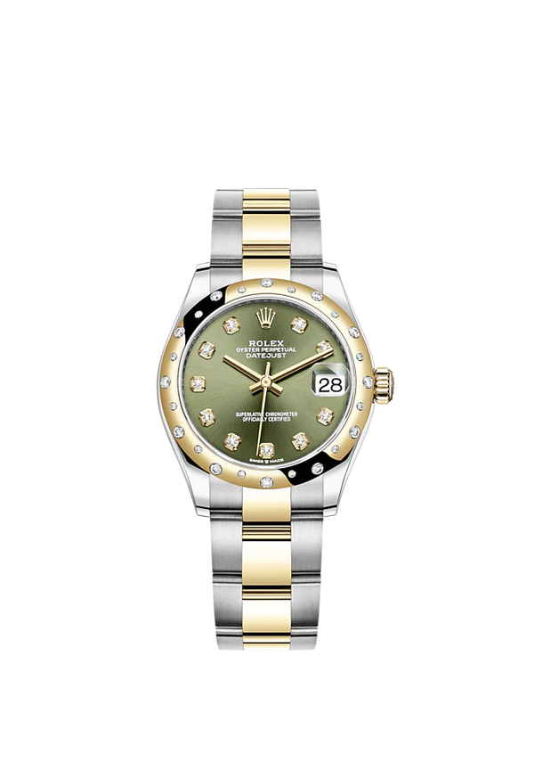 Datejust 31 31mm Oyster Bracelet Oystersteel and Yellow Gold with Olive-Green Diamond-Set Dial Diamond-Set Bezel