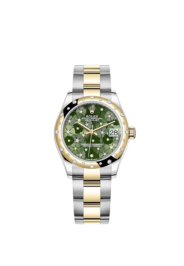 Datejust 31 31mm Oyster Bracelet Oystersteel and Yellow Gold with Olive-Green Floral-Motif Diamond-Set Dial Diamond-Set Bezel