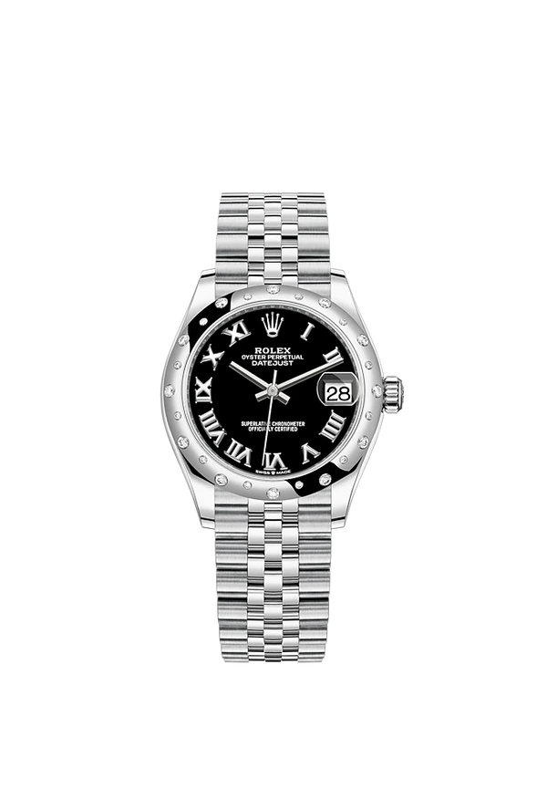 Datejust 31 31mm Jubilee Bracelet Oystersteel and White Gold with Bright Black Dial Diamond-Set Bezel