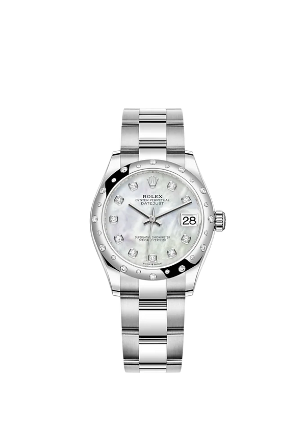 Datejust 31 31mm Oyster Bracelet Oystersteel and White Gold with White Mother-Of-Pearl Diamond-Set Dial Diamond-Set Bezel