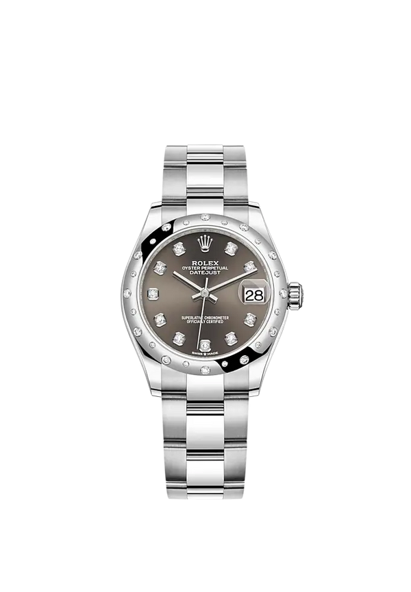 Datejust 31 31mm Oyster Bracelet Oystersteel and White Gold with Dark Grey Diamond-Set Dial Diamond-Set Bezel