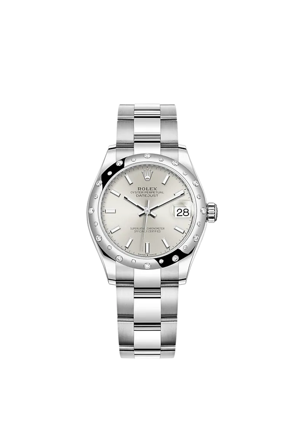Datejust 31 31mm Oyster Bracelet Oystersteel and White Gold with Silver Dial Diamond-Set Bezel