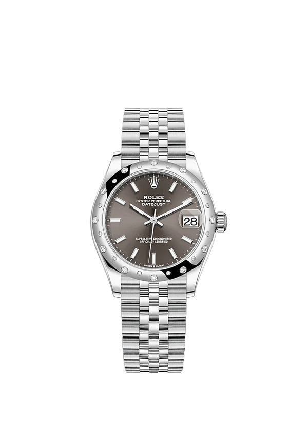 Datejust 31 31mm Jubilee Bracelet Oystersteel and White Gold with Dark Grey Dial Diamond-Set Bezel