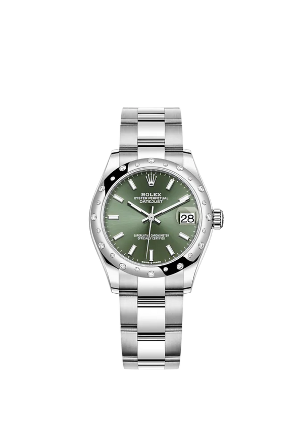 Datejust 31 31mm Oyster Bracelet Oystersteel and white Gold with Mint Green Dial Diamond-Set Bezel
